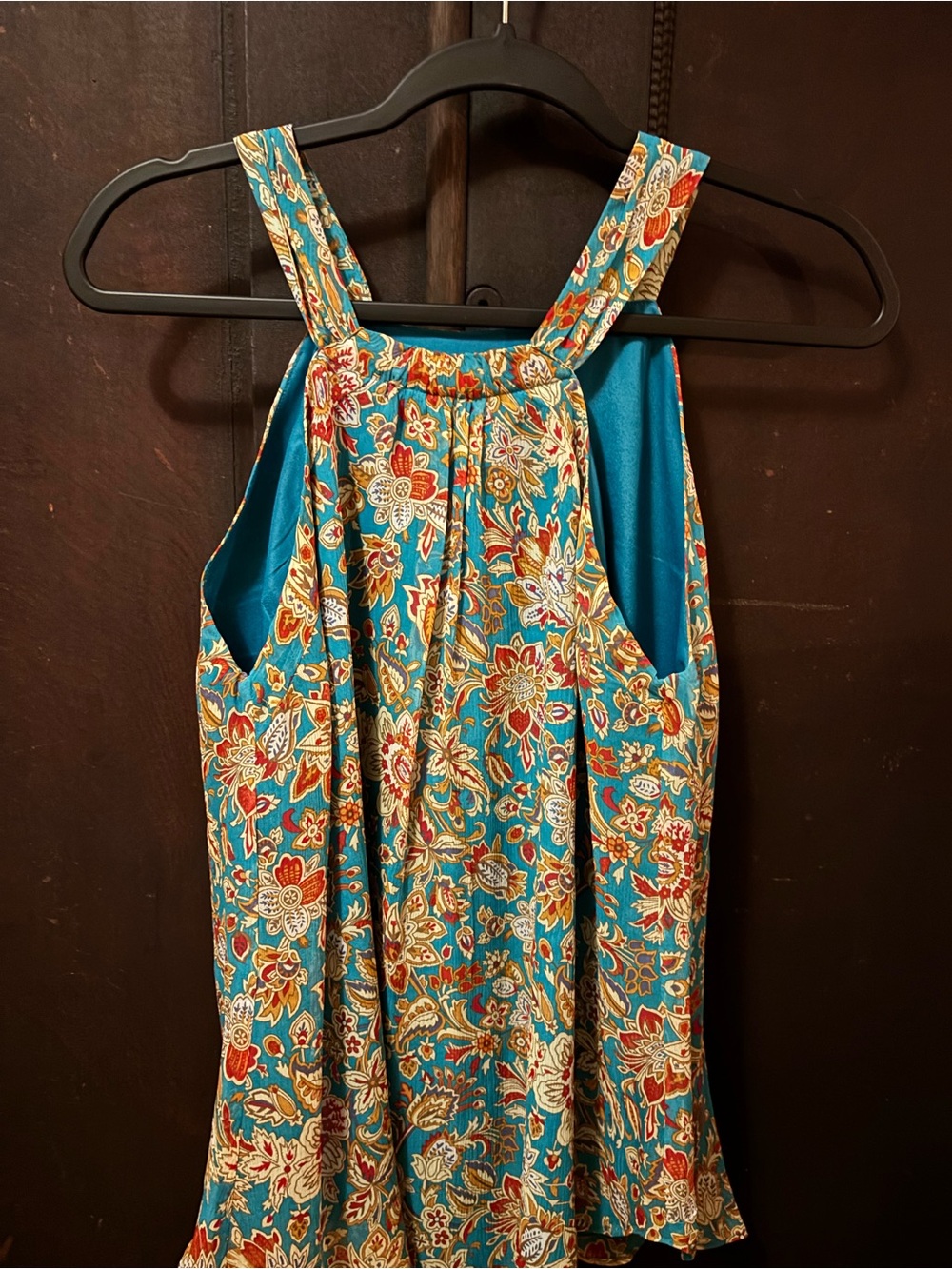 Sundance Turquoise Floral Halter Dress with Red & Cream Accents